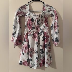 SHEIN White Floral Smocked Dress with Pink and Gray Flowers